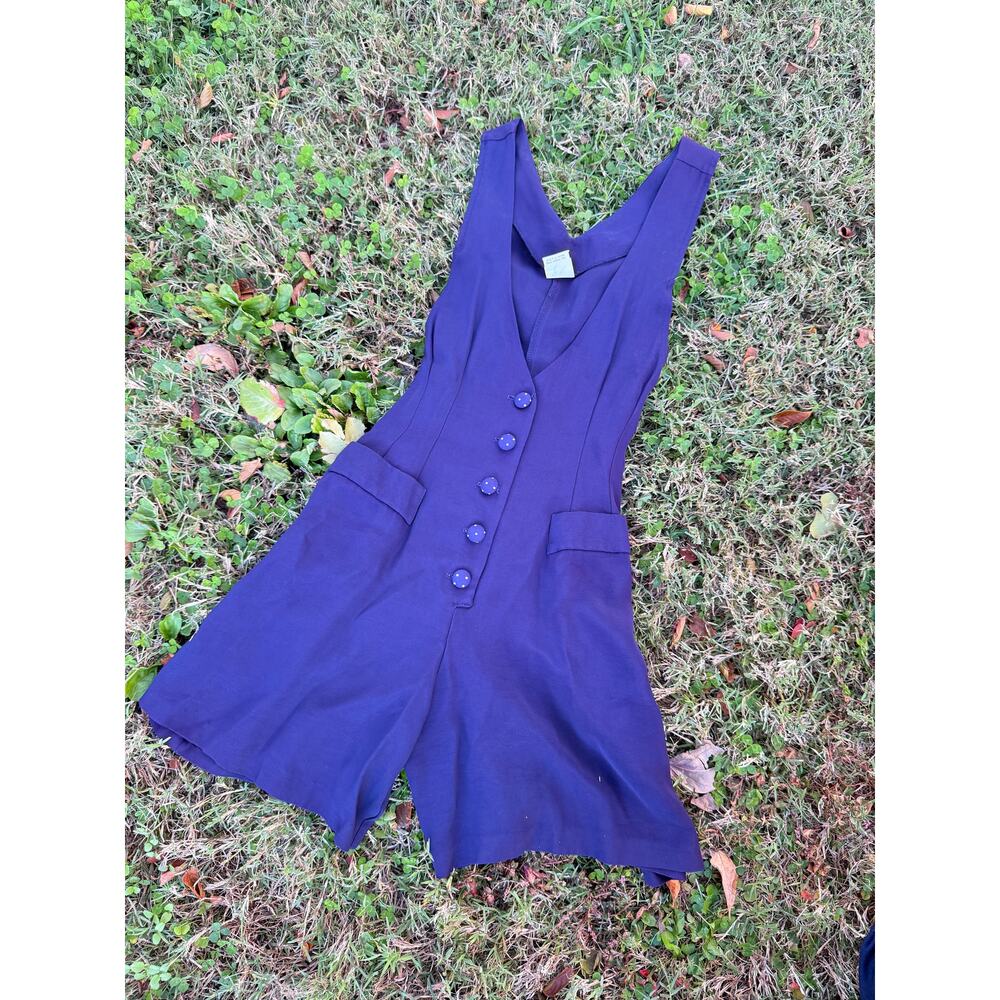Vintage 70s Jumper Jumpsuit Romper size 3 Navy & Polka Dot